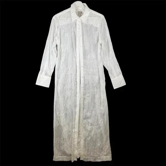 Chicos Women's Size One Size White Lace Detail Button Down 3/4 Sleeve Duster - Picture 1 of 9